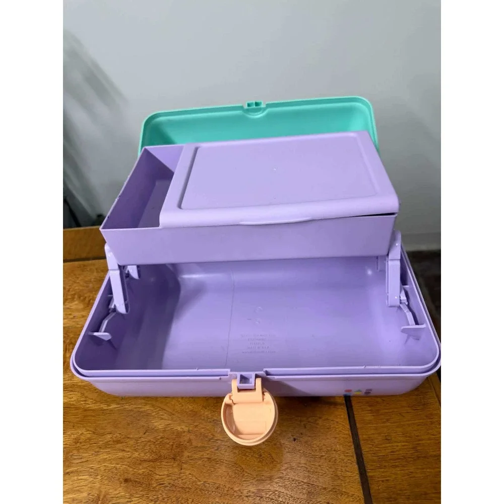 Vtg Caboodles On-The-Go Girl Teal Purple Makeup Case Organizer Mirror Model 5626